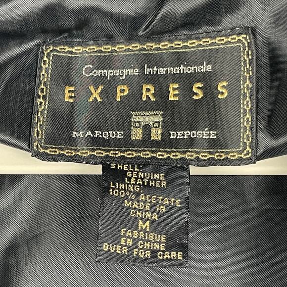 Vintage Express Vest Mens Medium Black Leather Zipper Pockets Biker Moto 90s Y2K - Picture 7 of 14